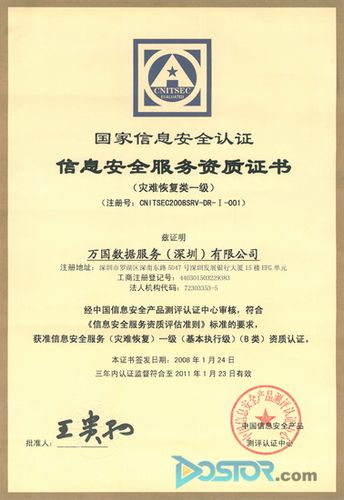 gds榮獲國(guó)內(nèi)第一份災(zāi)難恢復(fù)類信息安全服務(wù)資質(zhì)